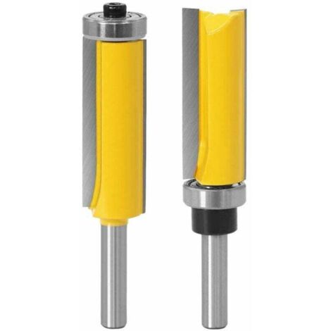 8mm Tige Fraise à Bois Set, 2 Pièces Fraise pour affleurer droite avec roulement, Fraise à Copier Avec Roulement Supérieur + Fraise à Copier Avec Inférieur de Roulement