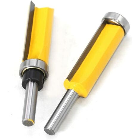 8mm Tige Fraise à Bois Set, 2 Pièces Fraise pour affleurer droite avec roulement, Fraise droite de Copiage serie longue