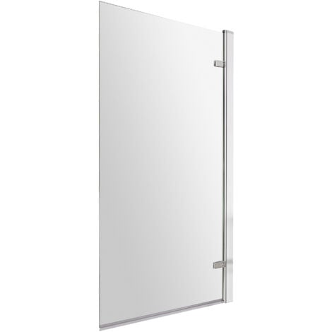 8mm Toughened Safety Glass Reversible Hinged Straight Shower Bath Screen - Chrome