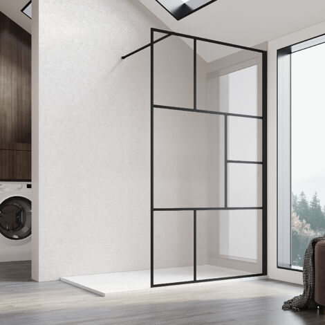 8mm Walk in Dusche Duschwand Duschwände Duschabtrennung Schwarz NANO Echtglas 100x200cm