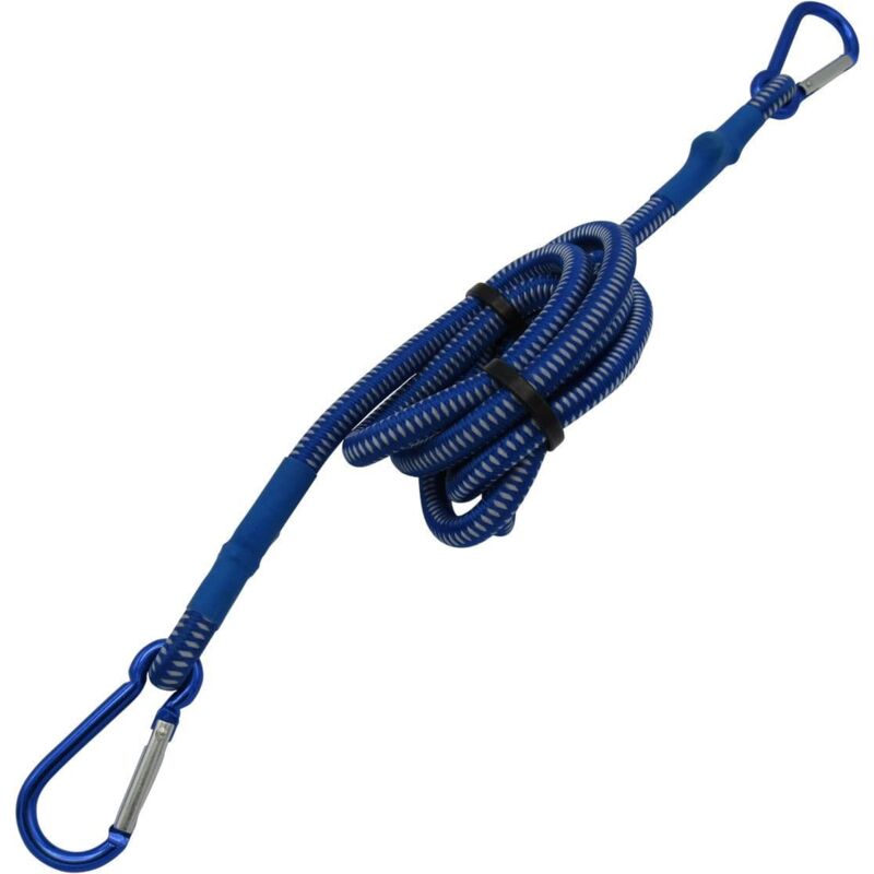 Securefix Direct - 8MM x 1500MM Blue & White Striped Shock Cord With Aluminium Carbine Hooks - Multifilament Cover