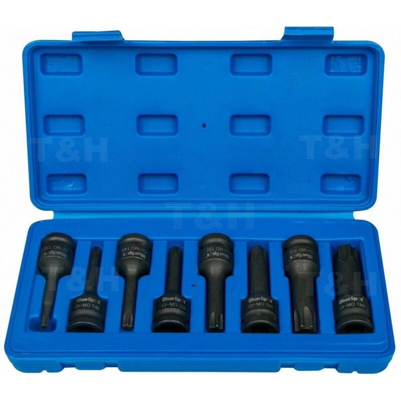 8pc Set 1/2 Conectores Llave Torx de Impacto T30-T80