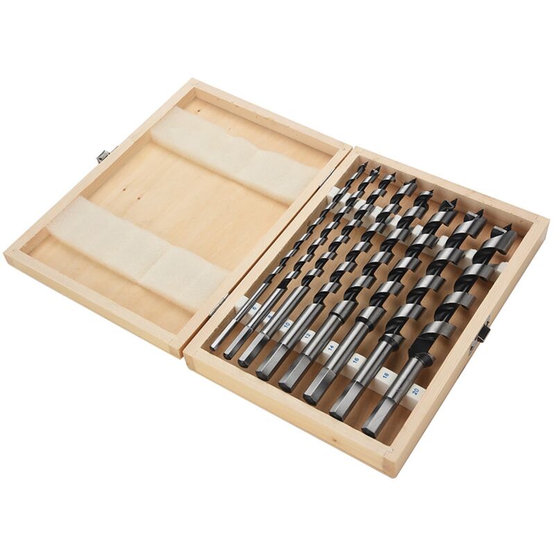 Ineasicer - 8pc Set d'embouts de tarière en acier au carbone Coffret en bois Foret à queue hexagonale usiné