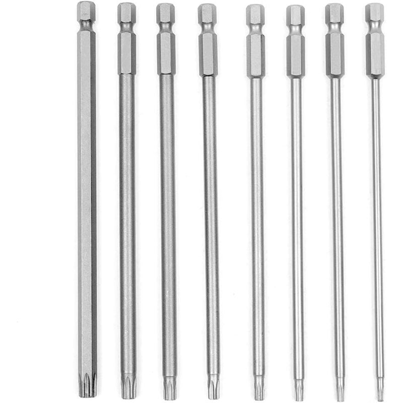 8pcs 150mm 6.35MM(1/4') tige Hexagonale T8-T40 S2 Jeu de Tournevis Torx à Tête Magnétique en Acier