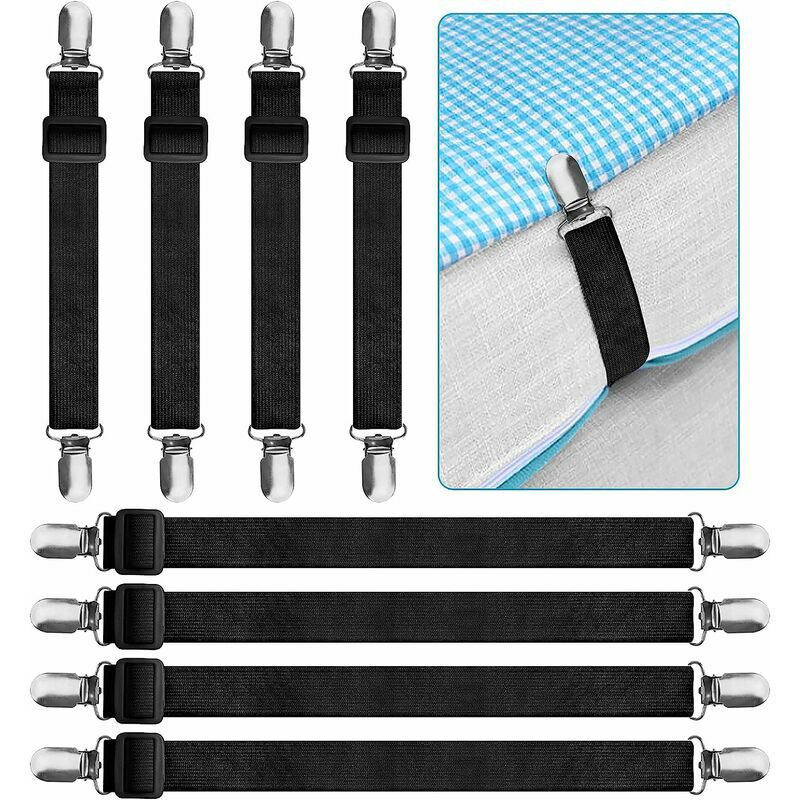 8Pcs (20Cm To 50Cm) Fitted Sheet Tensioner, Adjustable Fitted Sheet Clip, Hold Down Tensioners Fits All Beds And Mattress Y Sofa (Black)