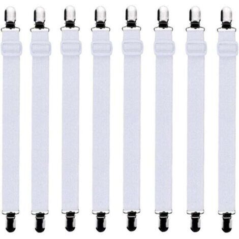 8Pcs (60cm à 200cm) Tendeur Drap Housse Lit Drap Réglable,Tendeurs de Maintien,Convient à Tous Lits et Matelas,Blanc