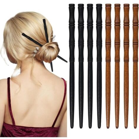 8pcs Bâtons à Cheveux en Bois, Rétro Baguette à Cheveux Forme de Bambou Bâton à Cheveux