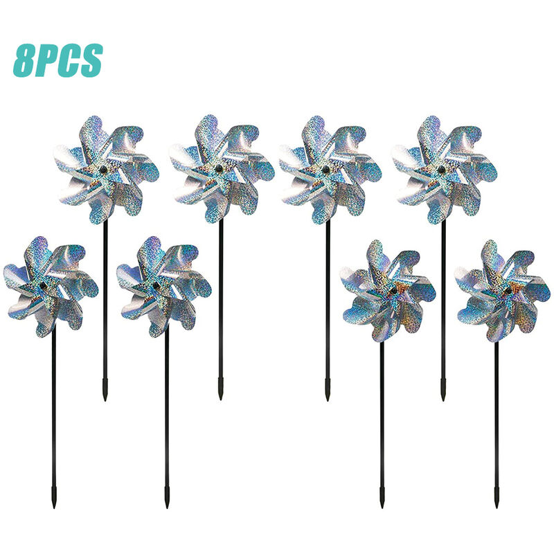 

8pcs Bird Repelente Molinillos brillantes holograficas perno de la rueda de hilados de ahuyentar a las aves y plagas, Decoracion de jardin