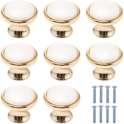 8Pcs Boutons Porte de Placard Ronds Poignée de Meubles En Boutons Tiroirs Commode Doré Ronde Boutons Armoire en Aluminium avec Vis