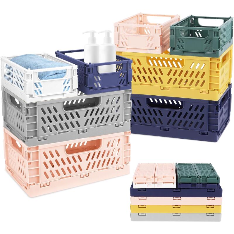 8PCS Caisses Plastique Pliable, 4 Grand Paniers Pliable et 4 Petit Cagettes Plastique, Cagette Plastique Pliable Rangement avec Poignée pour Cuisine,