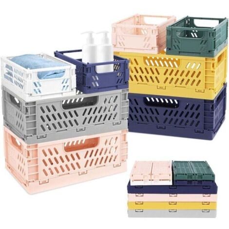 8PCS Caisses Plastique Pliable, 4 Grand Paniers Pliable et 4 Petit Cagettes Plastique, Cagette Plastique Pliable Rangement avec Poignée pour Cuisine, Chambre à Coucher, Bureau