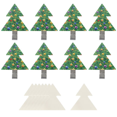 8Pcs Christmas Tree Sticking Hook Stainless Steel Punch‑Free Hook Kitchen Accessories