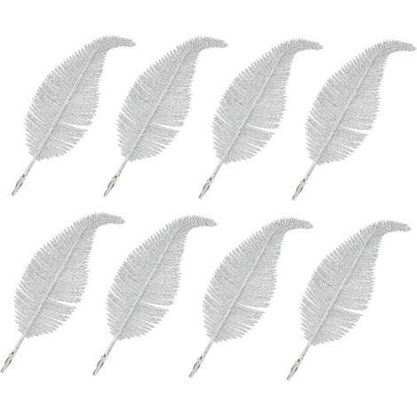 8pcs Christmas Tree Topper Feather Clips, Christmas Glitter Feathers, Christmas Home Decoration (Silver)