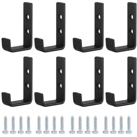 8Pcs Crochets Muraux Robustes, Crochets en J pour Garage, Crochets Universels Noirs à Visser, Porte-manteaux, Patères Solides, pour Accrocher, Garage, Support Mural pour Objets Encombrants