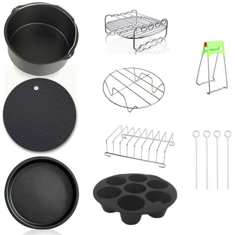 

8pcs de acero al carbono fino de la calidad del aire freidora Accesorios Kit de Inicio Profesional de cocina utensilios de cocina Set