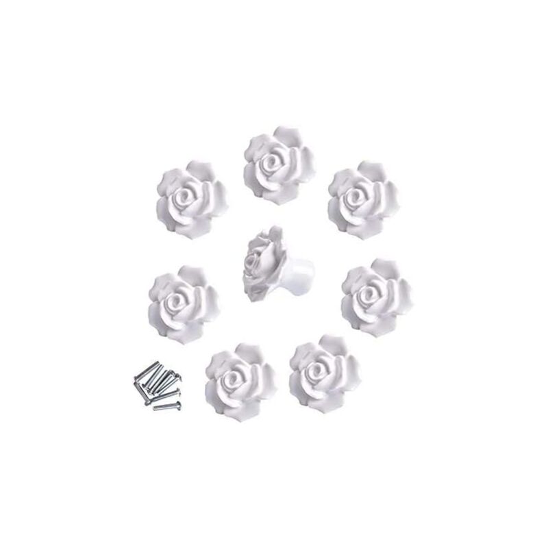 8pcs élégante rose blanche tire fleur boutons de meuble en céramique poignées de tiroir de placard