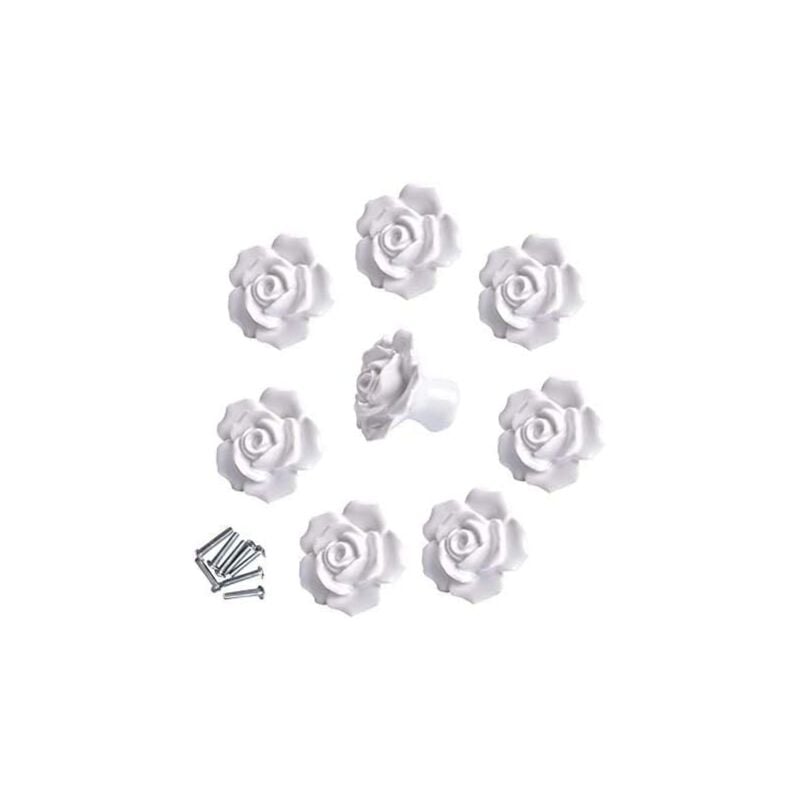 8pcs élégante rose blanche tire fleur boutons de meuble en céramique poignées de tiroir de placard