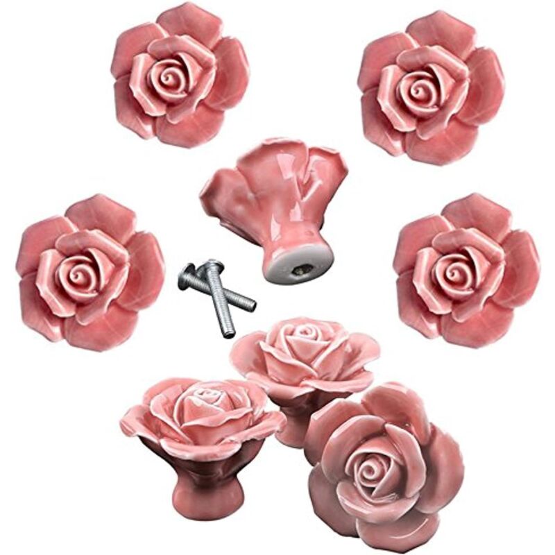 8pcs élégante rose rose tire fleur boutons de meuble en céramique poignées de tiroir de placard