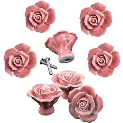 8pcs élégante rose rose tire fleur boutons de meuble en céramique poignées de tiroir de placard