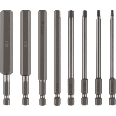 8pcs Embout Allen large 100mm 2,5-12mm Hex, Embout de Vissage 6 Pans en Acier S2, Embout BTR 1/4