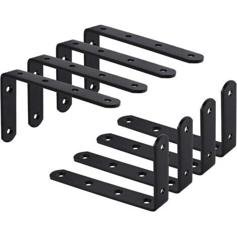 8Pcs Equerre Étagère Murale Support Étagère Mural Support en forme de L Équerre de Fixation pour Étagère Déco Cuisine Chambre Meubles Suspendus Placard 125 75 3mm Noir Fer