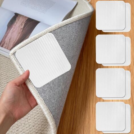 8PCS Fixe Tapis, Carré Blanc, Adhérence Renforcée, Sol Dur, Parquet Carrelage