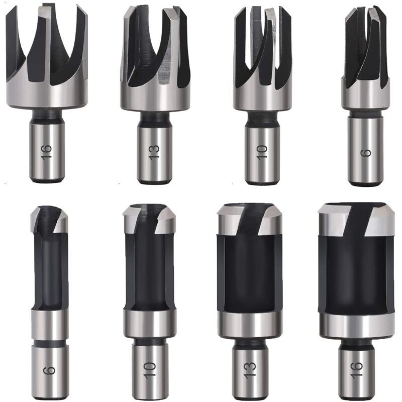 8PCS HSS Fraise à Bouchonner Bois Outil de Coupe Acier Carbone Bois Plug Perceuse Ensemble en Bois Conique de Griffe Mèche à Bouchon Bois Wood Plug