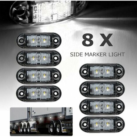 8pcs Indicateurs LED Latérales Feux de Gabarit Position d'éclairage Avant Arrière Côté Lampe 12 V 24 V Universel pour Remorque Camion caravane van Bus Tracteur, Blanc, 12v