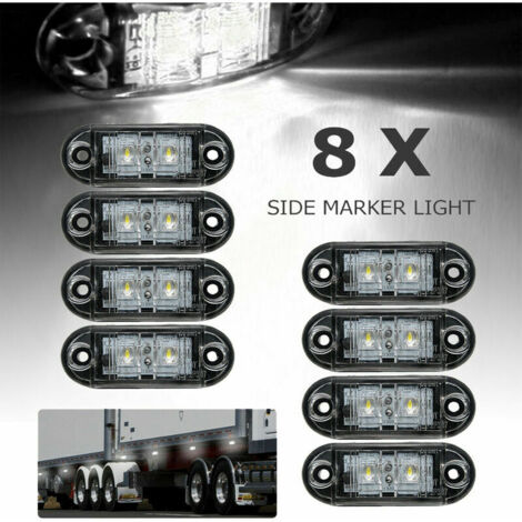 8pcs Indicateurs LED Latérales Feux de Gabarit Position d'éclairage Avant Arrière Côté Lampe 12 V 24 V Universel pour Remorque Camion caravane van Bus Tracteur, Blanc, 12v