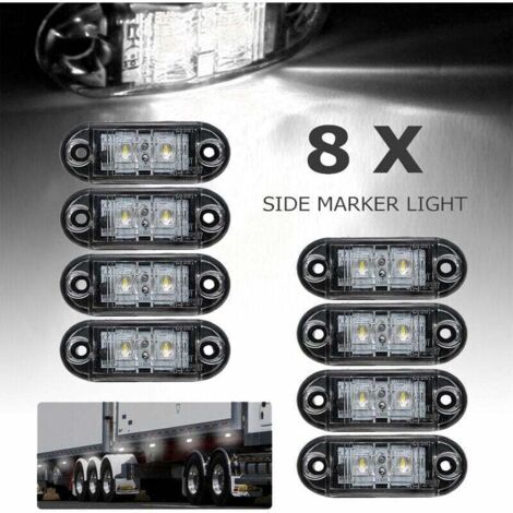 8pcs Indicateurs LED Latérales Feux de Gabarit Position d'éclairage Avant Arrière Côté Lampe 12 V 24 V Universel pour Remorque Camion caravane van Bus Tracteur, Blanc, 12v