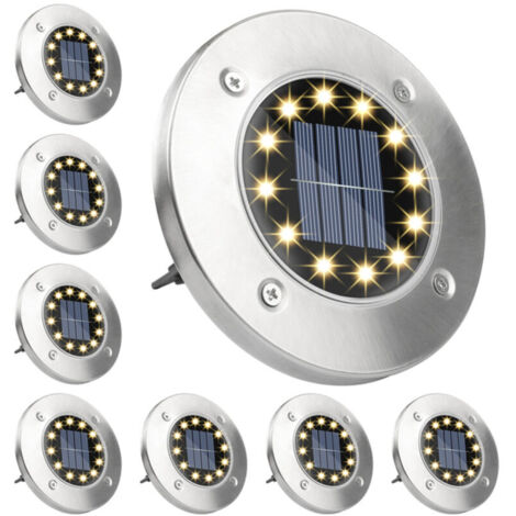 8PCS jardin Lampe solaire à 12Led encastrable dans le sol, spot lumineux, luminaire décoratif d'extérieur