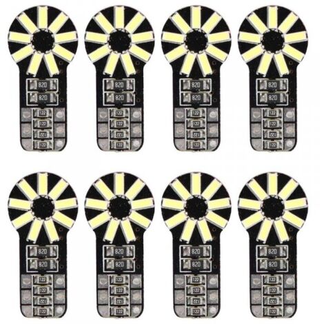 8pcs Lampadine LED W5W T10 Canbus 18 SMD 4014 12V 1.3W 100lm Bianco Freddo 6500K 28mm