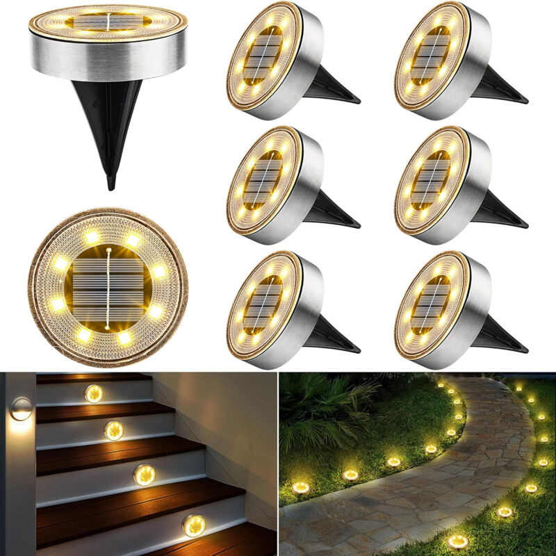 8Pcs Lampe Solaire Extérieur Lampe Solaire Spot Encastrable 8 led - 6000K Lumière Solaire Jardin - Etanche IP68