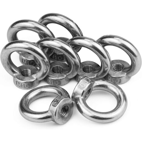 8Pcs M10 Écrou à Oeil de Levage,Écrou pour les yeux, Anneau Écrou de Bague Écrou en acier inoxydable Pour Transport Levage