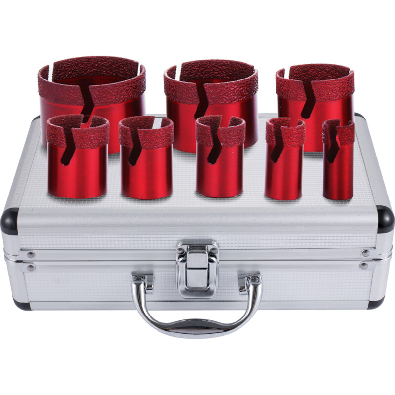 Vevor - Trepan Diamant Scie Cloche Foret Diamante 8Pcs, Kit de Forets Rouges 20/35/40/45/50/68 mm, Trepan Cylindrique Forage a Sec/Humide Filetage