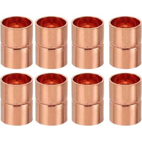 8pcs Manchons à Souder en Cuivre, 15mm Raccords de Couplage Tuyau, Raccord Tuyauterie Droit pour Raccordements Plomberie HVAC Climatisation Chauffage Réseaux, Épaisseur 1mm - 12mm