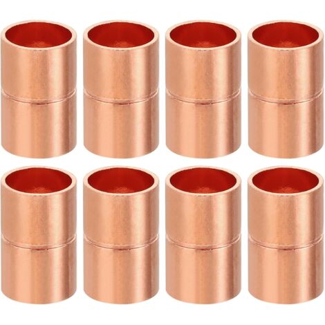 8pcs Manchons à Souder en Cuivre, 6.35mm Raccords de Couplage Tuyau, Raccord Tuyauterie Droit pour Raccordements Plomberie HVAC Climatisation Chauffage Réseaux, Épaisseur 0.8mm - 3/8 pouce