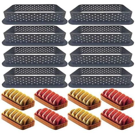 8pcs Moule à gâteau perforé Cutter Forme Ronde Mousse Cercle Anneau Tarte décoration (Rectangle) A47