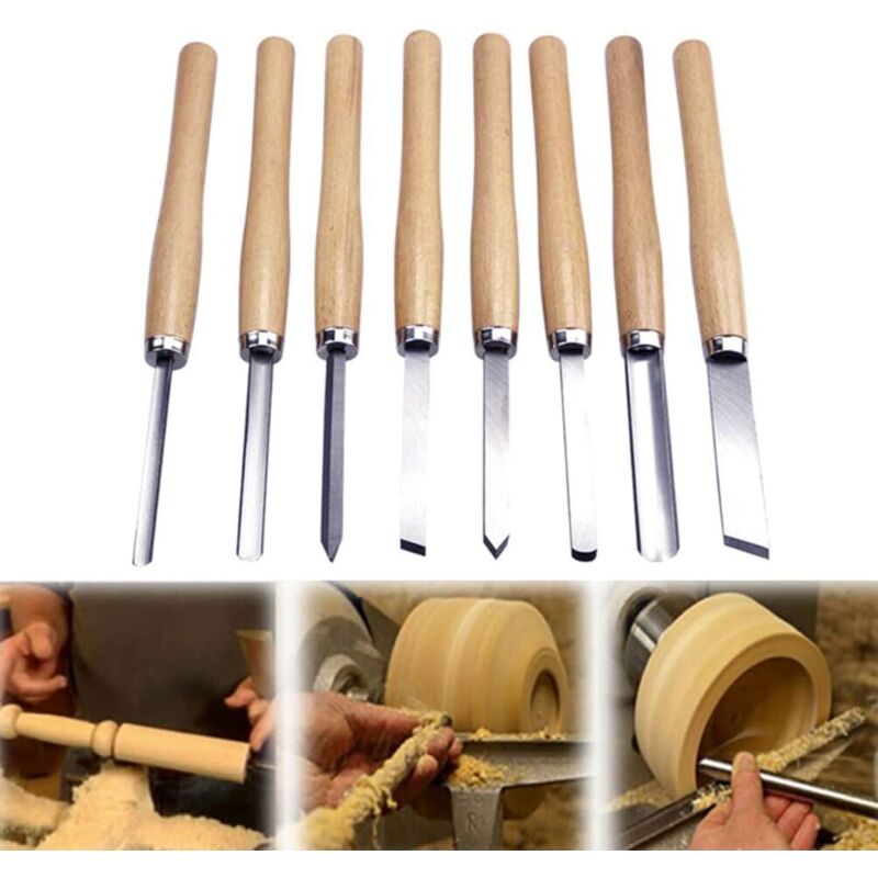 8PCS Outils de Tournage Coffret,Professionnelle Jeu de Ciseaux, jeu de burins de tour à bois antirouille pour les professionnels ou les amateurs de