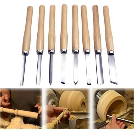 8PCS Outils de Tournage Coffret,Professionnelle Jeu de Ciseaux, jeu de burins de tour à bois antirouille pour les professionnels ou les amateurs de sculpture sur bois