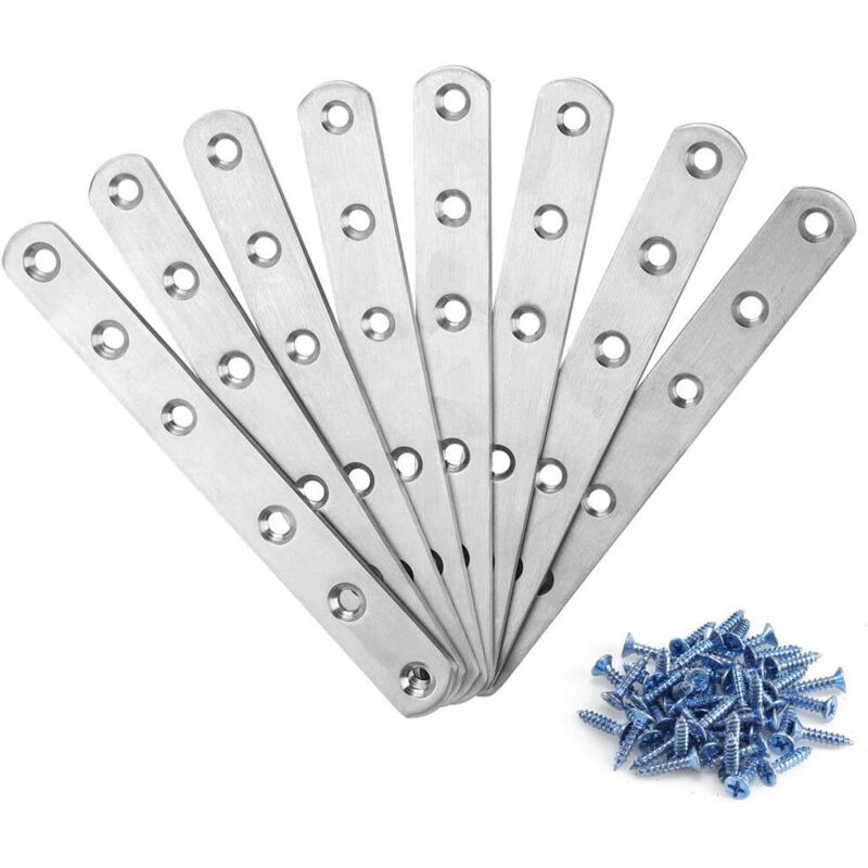 Dpzo - 8pcs Pattes d'Assemblage en Inox, Fixation Droite avec 48 Vis, Équerres Plaquées pour Réparation de Meubles - Argent