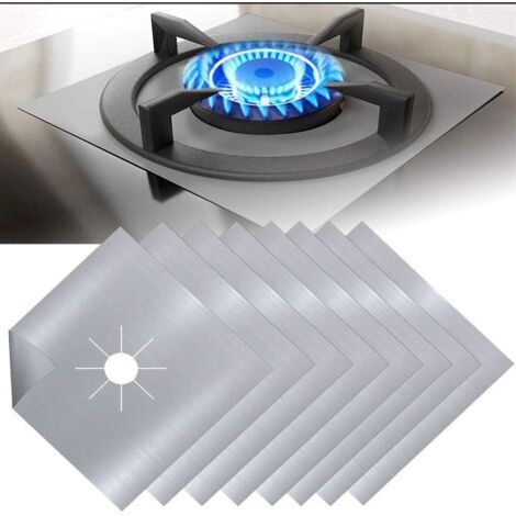 8Pcs Plaque de Cuisson à Gaz Protection en Téflon Argent Plaque Cuisson Gaz Protection Gazinière Gaz Protection Cuisinière à Brûleurs Gaz Protection Anti-corrosion Anti-adhésif pour Cuisine (Argent, 2
