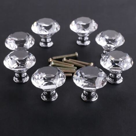 8pcs Poignée Bouton 40mm verre cristal incolore pour meuble armoire placard commode