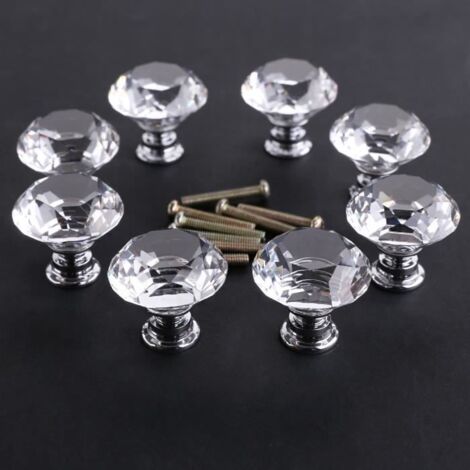 8pcs Poignée Bouton 40mm verre cristal incolore pour meuble armoire placard commode