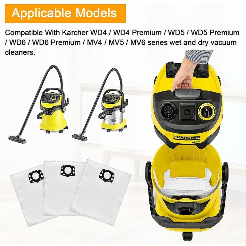 8pcs Sacs pour kärcher WD5 WD4 WD6 MV4 MV5 MV6 Sacs Filtre d'Aspirateur pour Karcher Filtrants de Remplacement 2.863-006.0