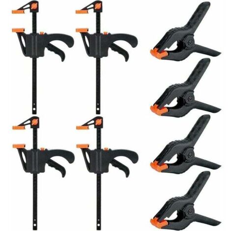 8Pcs Serres Joints Rapide Serre Joint en Forme Pince Ressort Pince de Barre Rapides à Cliquet de Serrage pour Boiseries et D'artisanat Opération à une Main (4 Pouces)