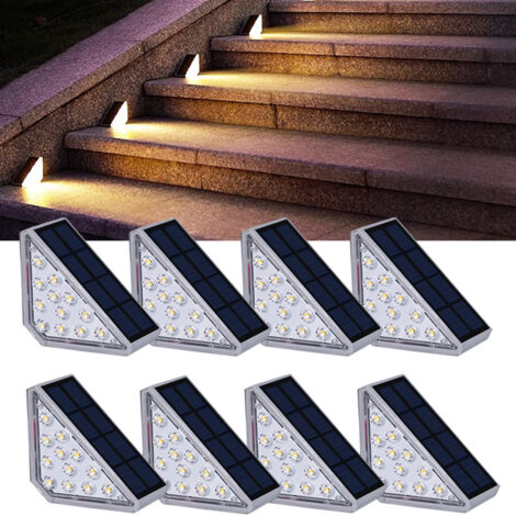 8pcs solaire étape lumière extérieure triangle led escalier lumières lumière solaire décorative pour jardin patio voie