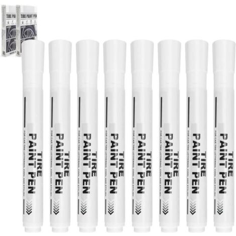8Pcs Stylo Peinture Pneus de Voiture, Peinture Blanc de Marqueur de Pneu Imperméable, Marqueur Blanc à Séchage Rapide pour Pneus