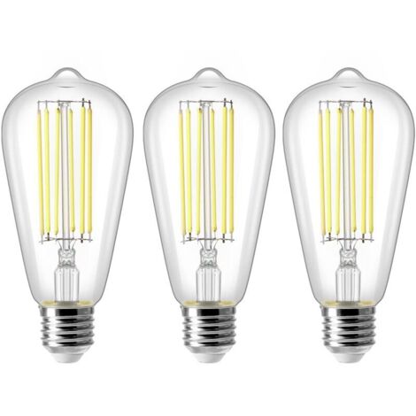 8W E27 ST64 Ampoule LED, Ampoule à Filament Vintage Edison, Equivalent à 80W, Blanc Froid 6500K, 800LM, Rétro Décorative Lampe, Non Dimmable, Lot de 3