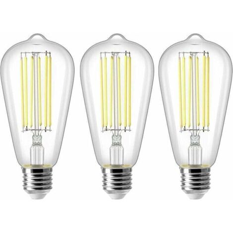 8W E27 ST64 LED, XU, à Filament Vintage Edison, Equivalent à 80W, Blanc Froid 6500K, 800LM, Rétro Décorative Lampe, Non Réglable en luminosité, Pack de de 3 - KZQ